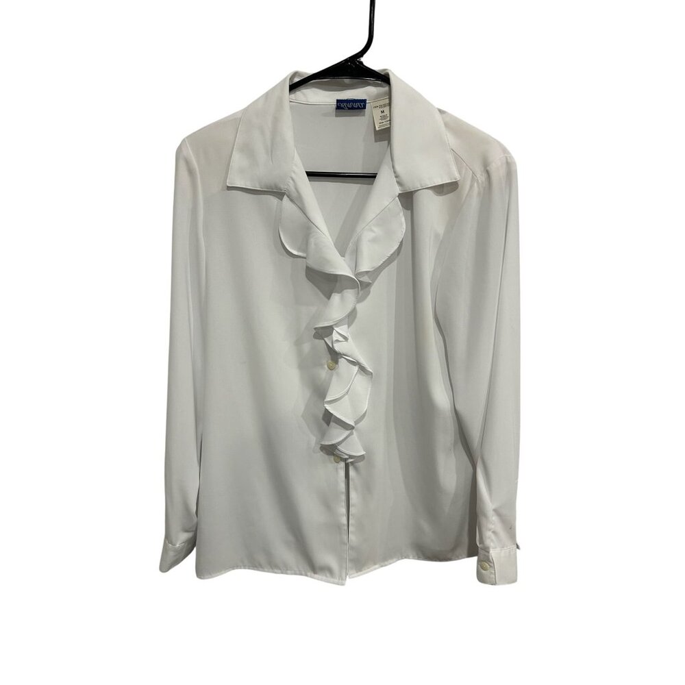 Anna White Ruffle Button-Down Blouse Long Sleeve … - image 1